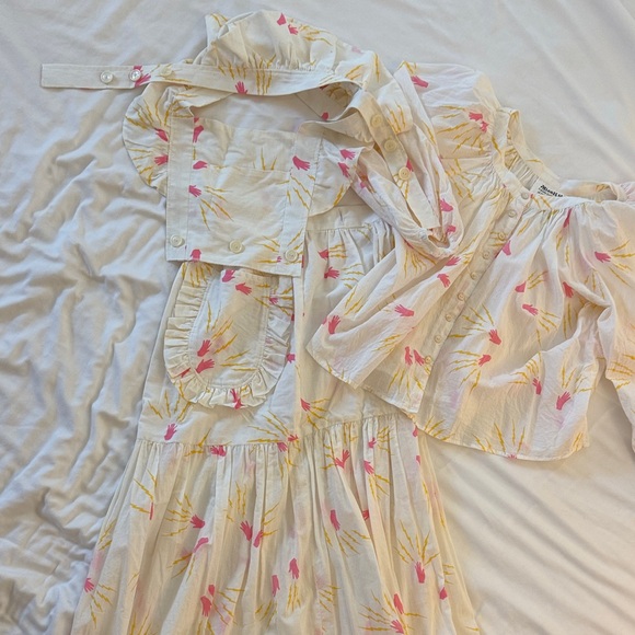 miss kk Dresses & Skirts - White Floral 3 piece set with Pink & Yellow Print